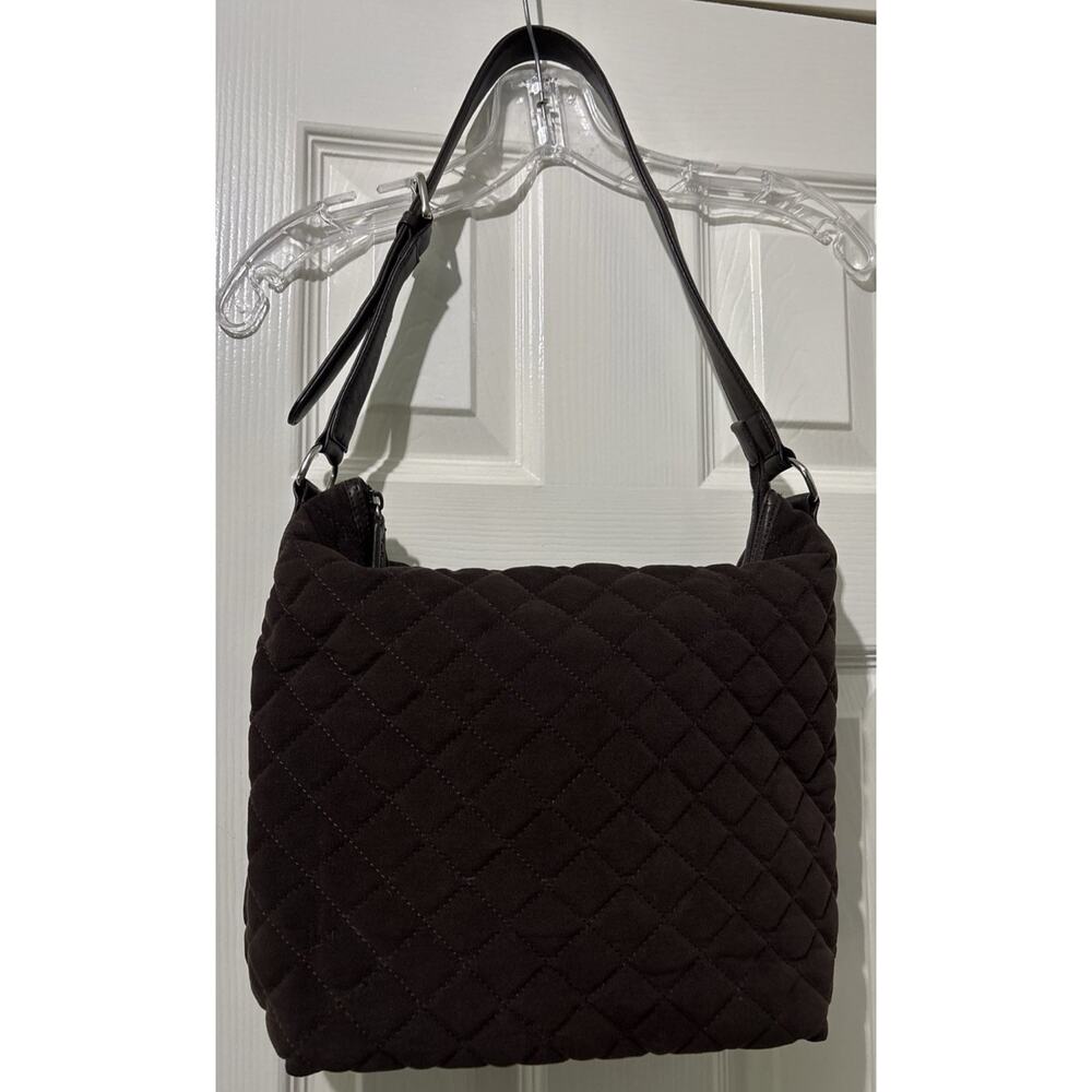 Talbots Brown Quilted Shoulder Bag Tote Purse Fabric Leather Hobo Handbag